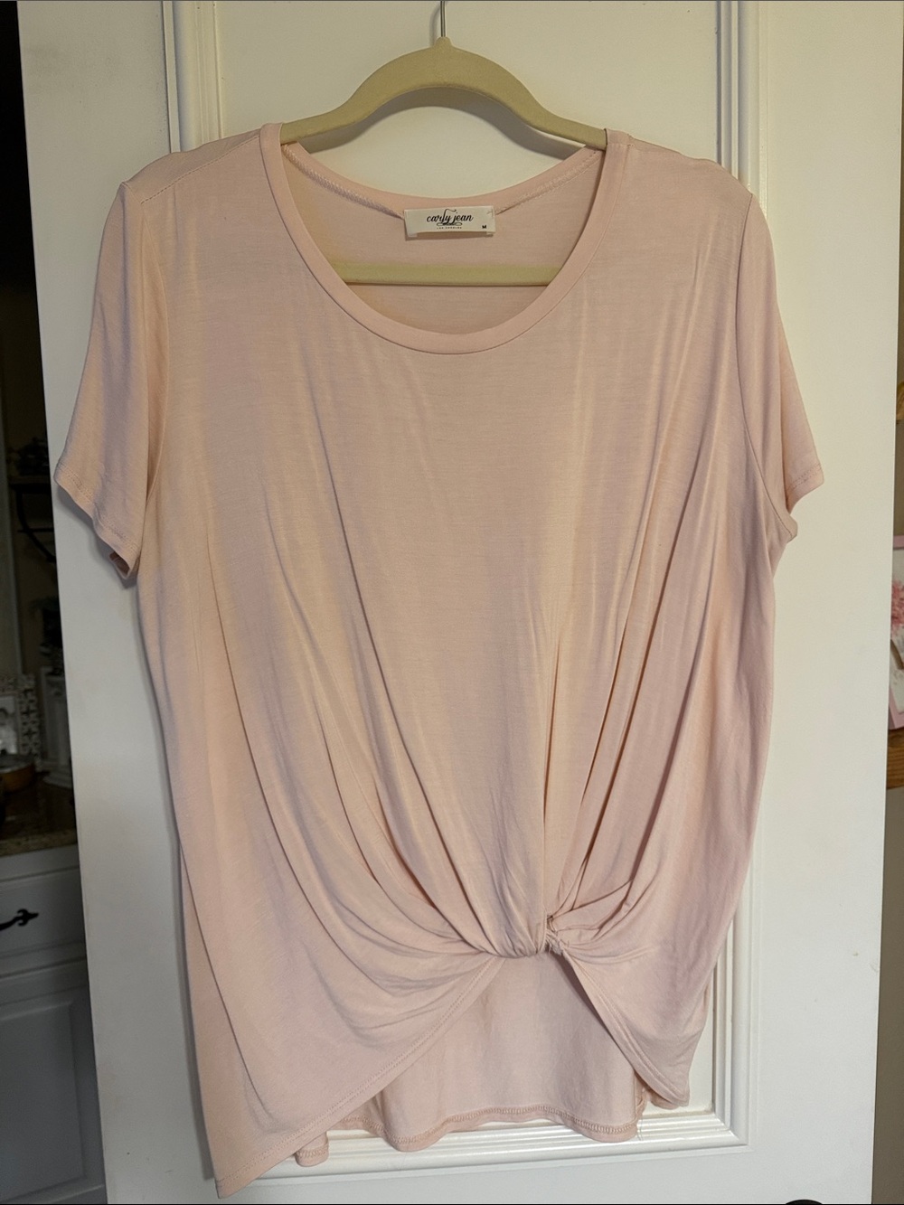 Carly Jean Los Angeles Pale Pink Twist-Front Short Sleeve Tee